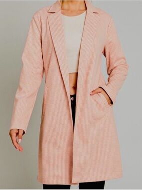 Must Have Blush Gingham Longline Blazer Jacket NWT